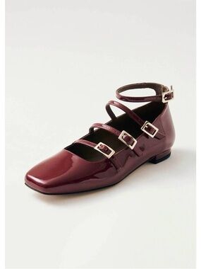 ALOHAS Burgundy Patent Multi-Strap Square Toe Flat